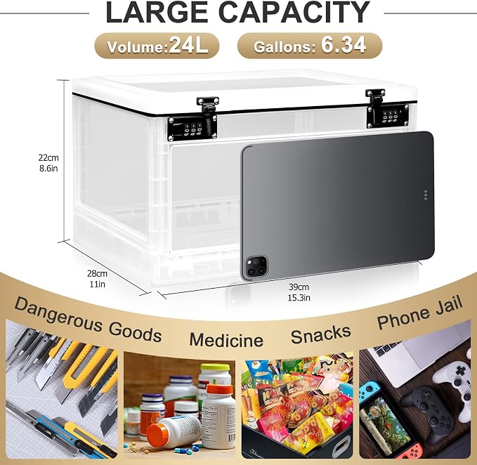 Lalifebuss Large Lock Box for Personal Items, 24 Litre Combination Lockable Storage Box for Office Locker/School/Medicine/Snacks/Phone Jail/Electronic/Home