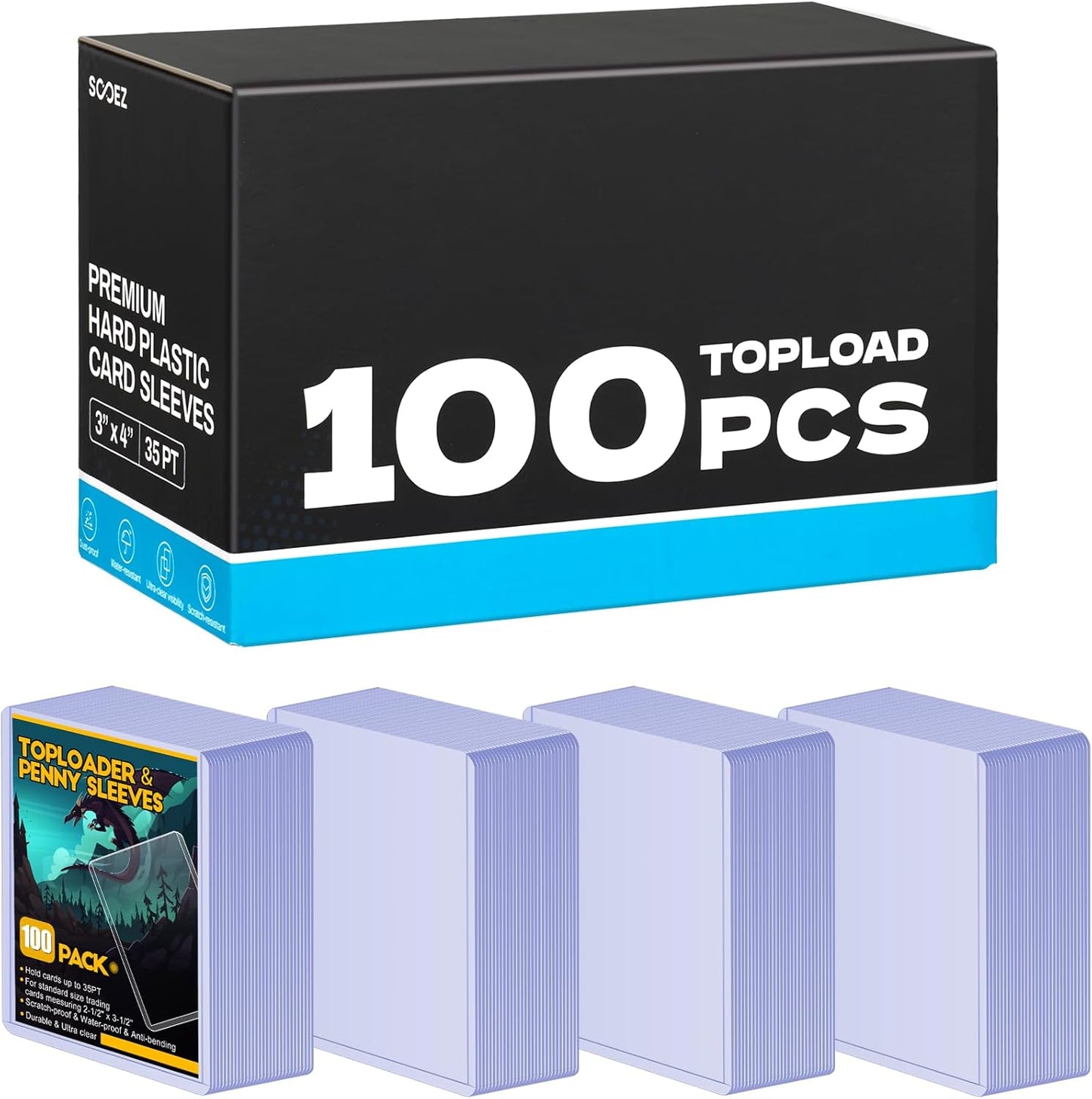 100 Count Topload Card Holder, Sooez 35PT Topload Card Protector, 3" x 4" Hard Plastic Card Sleeves, Baseball Card Protector, Rigid Toploading Card Case for Collectible Trading Sports Cards