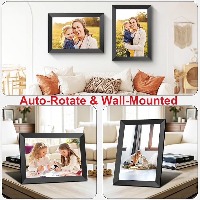 Frameo 10.1 Inch WiFi Digital Picture Frame, Digital Photo Frame with 1280x800 HD IPS Touch Screen, Auto-Rotate, Wall Mountable, Easy Setup to Share Moments Instantly via Frameo App, Gifts for Mom