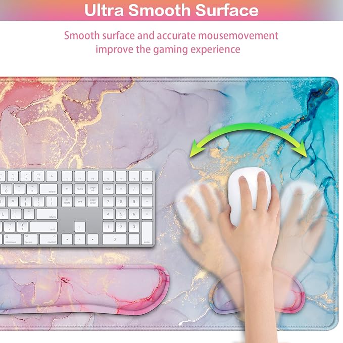 Mouse Pad Pink, Mouse Pad with Wrist Rest, 4-in-1 XXL Extended Large Desk | Mat Mousepad with Gel Wrist Support+Keyboard Wrist Rest+Coaster,Ergonomic Desk Pad for Study Gaming Home Office Computer