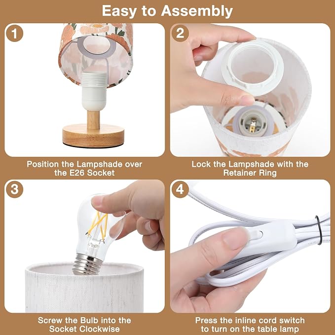 Small Table Lamps (Sunflower Cream Shade, 9" Inline Control) | 3000K LED Blub Included | 680 Lumens | Easy Assembly | Minimalist Design | E26 | for Kitchen | for Kids Room