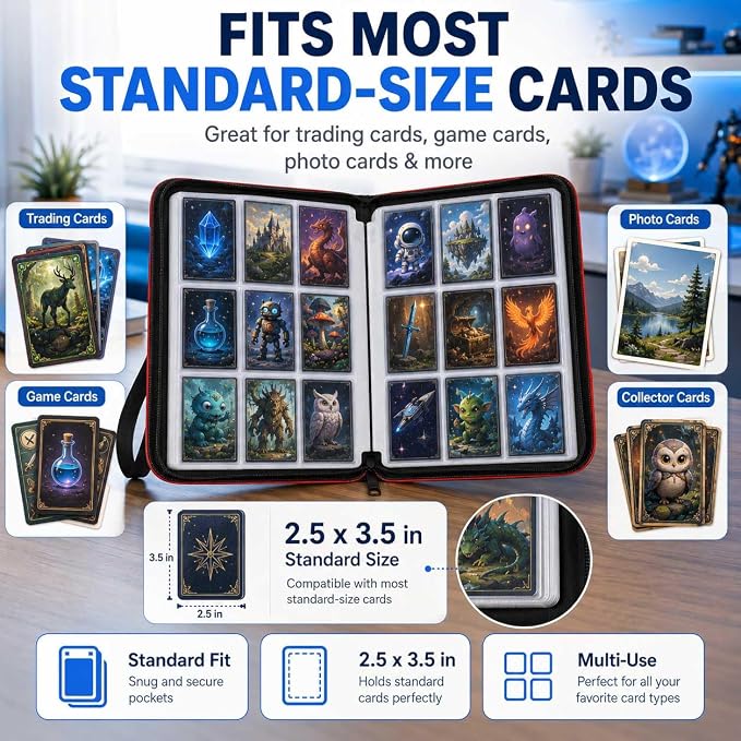 1008 Card Binder 9 Pocket, 3-Ring Trading Card Binder with 56 Page Removable Sleeves, High Storage Waterproof Trading Card Holder Collection Card Album Organizer Case for TCG Cards - Fire