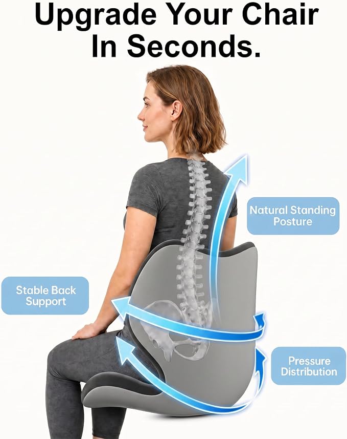 Ergonomic Lumbar Back Support Seat Cushion for Office&Car Chair Cushion | Office Chair Cushion Posture Correction Pad with Lower Back Support,Extra Thick Memory Foam,Long Sitting Comfort