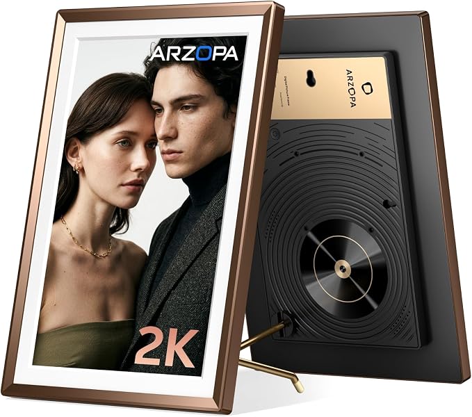 ARZOPA 2K Digital Picture Frame 14 Inch Free Cloud Storage No Subscription QHD Anti-Glare Touchscreen Metal Frame Load Photos Videos from Phone Ideal for Gifting - D14Pro Mocha Brown