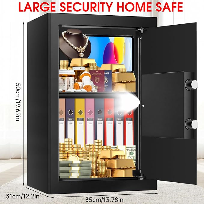 3.4 Cuft Large Safes for Home Use Fire and Water Proof, Anti-Theft Digital Security Safe Box with Electronic Keypad and Key, Fire Proof Safe for Home Documents Firearm Medicine Money Valuables