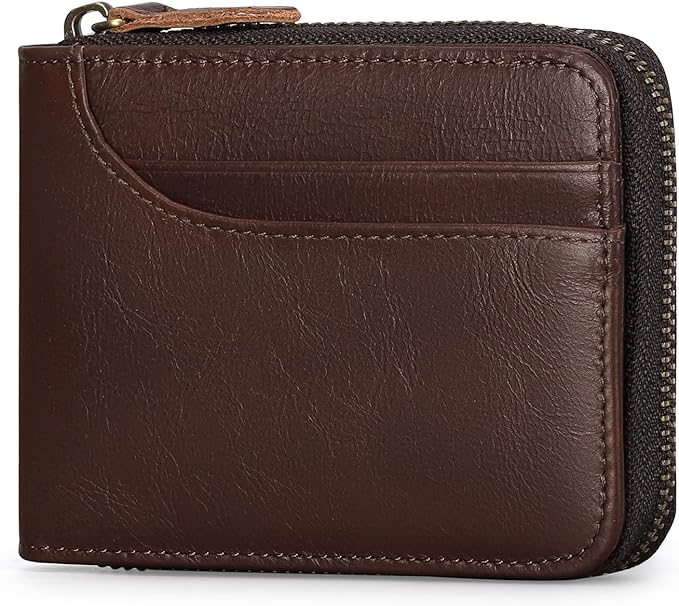 GOIACII Wallets for Men Genuine Leather Front Pocket Wallet RFID Zip Around Bifold Credit Card Holder | RFID