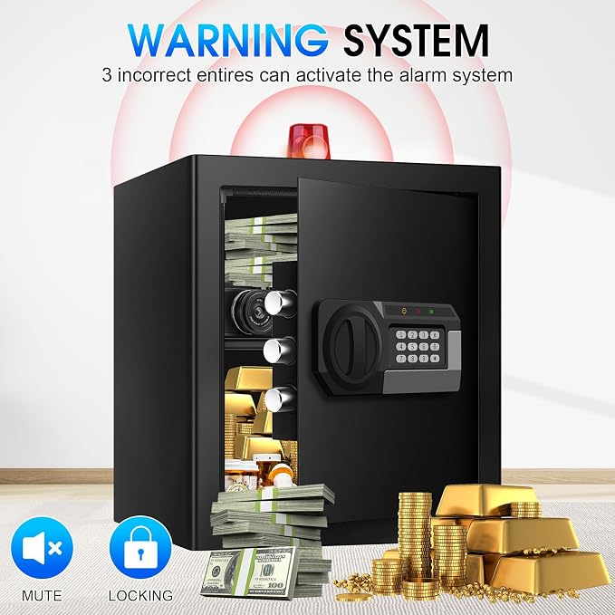 2.0 Cuft Security Safes for Home Use Fire and Water Proof, Steel Safe Box for Home with Combination Lock, Alarm System and Removable Shelf, Anti-theft Fireproof Lock Box for Money, Documents