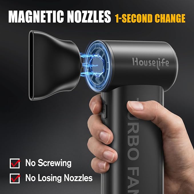 Houselife Compressed Air Duster for Computers - 150,000 RPM Brushless Motor Mini Blower, Small Hand Held Blower & Reusable Canned Air Alternative for PC, Keyboard Cleaning (0.66 lbs)