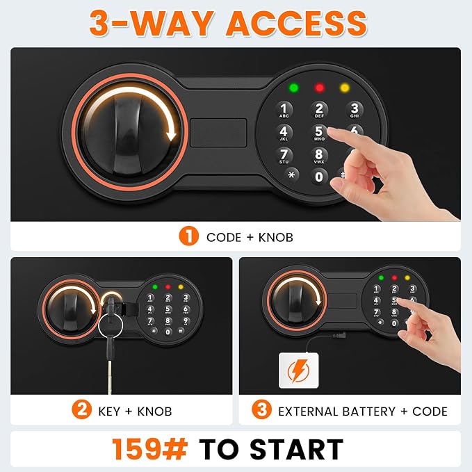 35-Min 1700°F Fireproof Safe for Home Documents, 27.6" Tall Large Safe Box | 64LBS Heavy-Duty Safe with Alarm System and Sensor LED Light, Fire Safe for Office Security