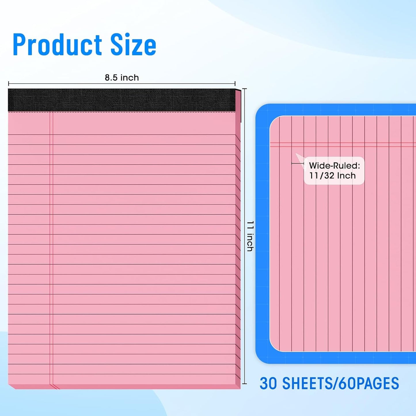 6pcs Legal Pads 8.5 x 11, Notepads 8.5 x 11 Inch, Color Note Pads Clear Print Writing Pads of Paper, Memo Pads , Perforate Legal Notepads Paper , Wide Ruled Lined with Sturdy Back,30 Sheets/Pack