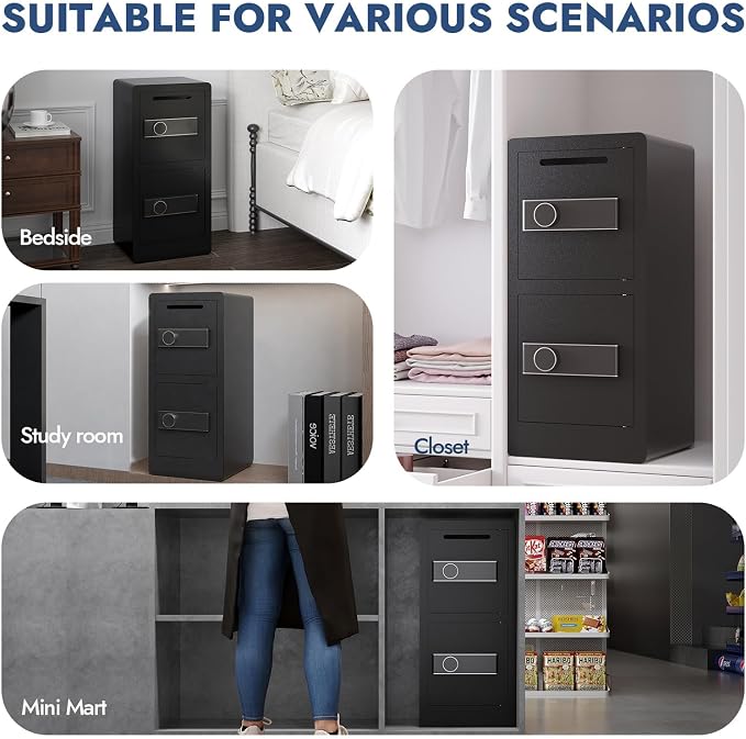 KAER Biometric Safe Box for Home, 7.0 CuFt Dual-Door Drop Safes with Fireproof & Waterproof Bag, Hidden Lock Box, Digital Keypad & Adjustable Shelves, Cash Safe for Store, Restaurant, Hotel & Office