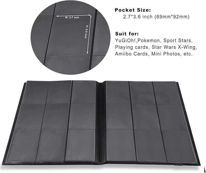 AITIME Sport Fans Gaming Card Collection Binder, 360 Side Loading Trading Card Collection Book MTG Yugioh Cards Protection Holder Playing Cards and Coupons Protector Storage Book (Black)