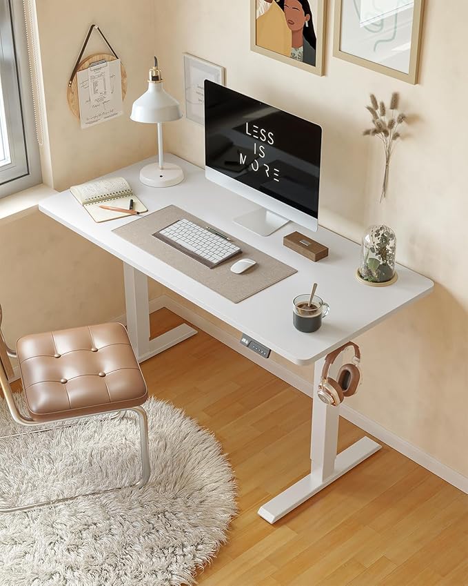 CubiCubi Electric Standing Desk, 55 x 24 Inches Height Adjustable Sit Stand Desk, Ergonomic Home Office Computer Workstation, White