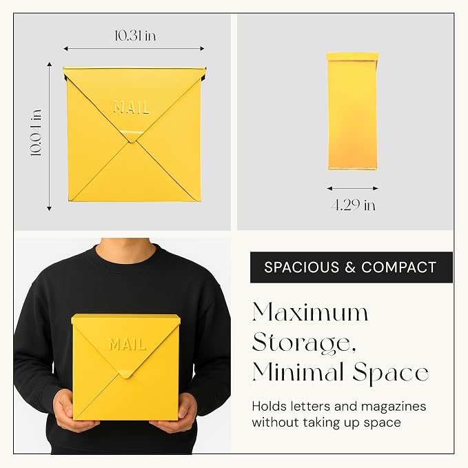 NACH Mailboxes for Outside Wall Mount, 10 x 10 x 4 inch, Yellow Mail Boxes for House Outside, Waterproof Mailboxes for Outside - Chicago Style Mail Box