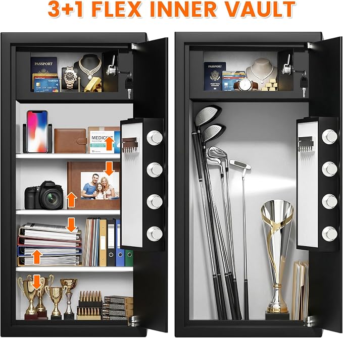 8.0 Cuft Slim Home Safe with Inner Lock Box, 31.5"H Closet-Friendly | 50LBS Heavy Duty Steel, Alarm System, LED Light, Removable Shelves | Wall/Floor Mountable for Apartment, Home Office