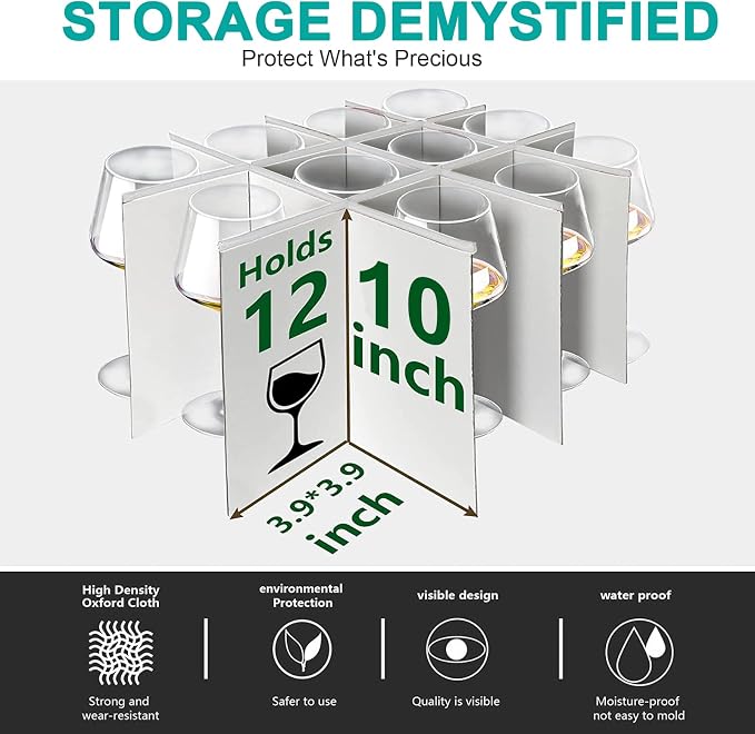 China Dinnerware Storage Containers Set- Dish,Mug,Stemware Storage Cases - Quilted Box Bins Stackable with Divider,handles,Clear Window for Cups,Plates,Wine Glasses Moving Set of 6 (Black)