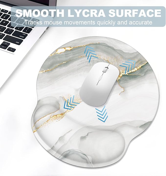 Ergonomic Mouse Pad with Wrist Rest and Keyboard Wrist Rest, Mousepad | Memory Foam Wrist Rest for Computer Keyboard, Pain Relief, Non-Slip Base, Mouse Pad Wrist Support for Gaming, White Marble