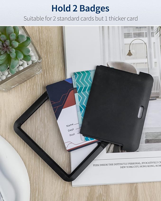 Uniclife 1 Pack Sliding ID Badge Holder Black Horizontal Hard Plastic Case with Clear Window Card Protector Pouch for Office School ID Credit Cards Proximity Key Cards Driver’s Licenses and Passes