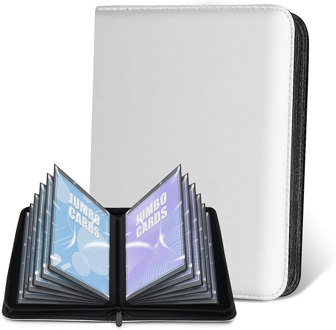 Jumbo Card Binder – WITHYU Oversize Ringless Collector Card Binder with 60 Pockets, 5.7'' x 7.9'' Storage Album for Game Cards (White)