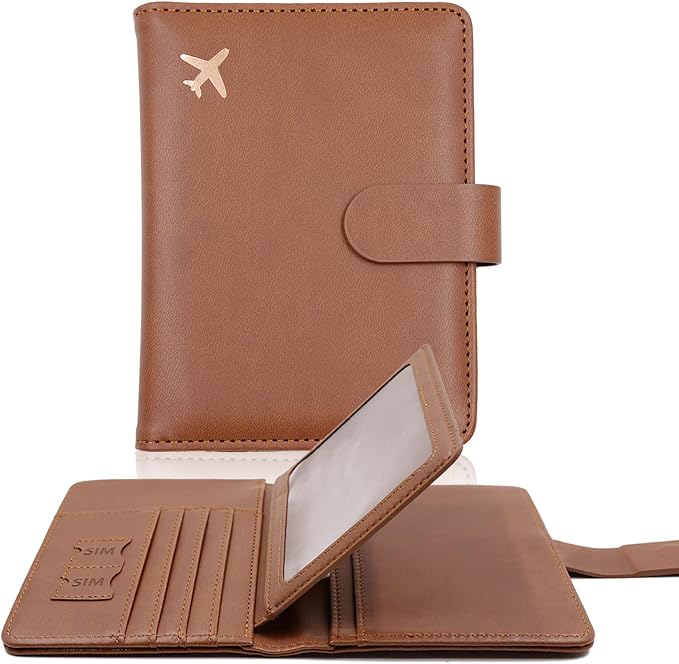 Melsbrinna Rfid Passport Holder for Travel women/Men, Cute Passport Wallet Rfid Blocking Card Slots, Rfid Passport Cover/CaseTravel Wallet, Passport Book Holder (1, Brown)