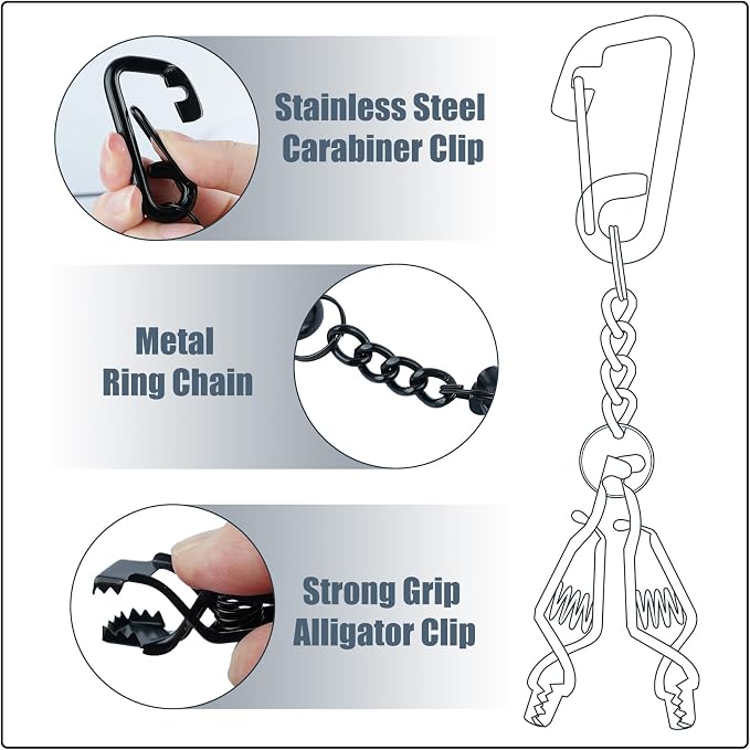 KUNN Glove Clip Stainless Steel Carabiner with Double-End Alligator Clip for Work Gloves, Glove Holder for Wall Mount