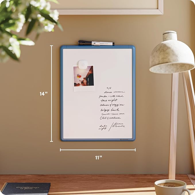 U Brands Dry Erase Whiteboard, 11" x 14", Small Whiteboard, Blue Frame