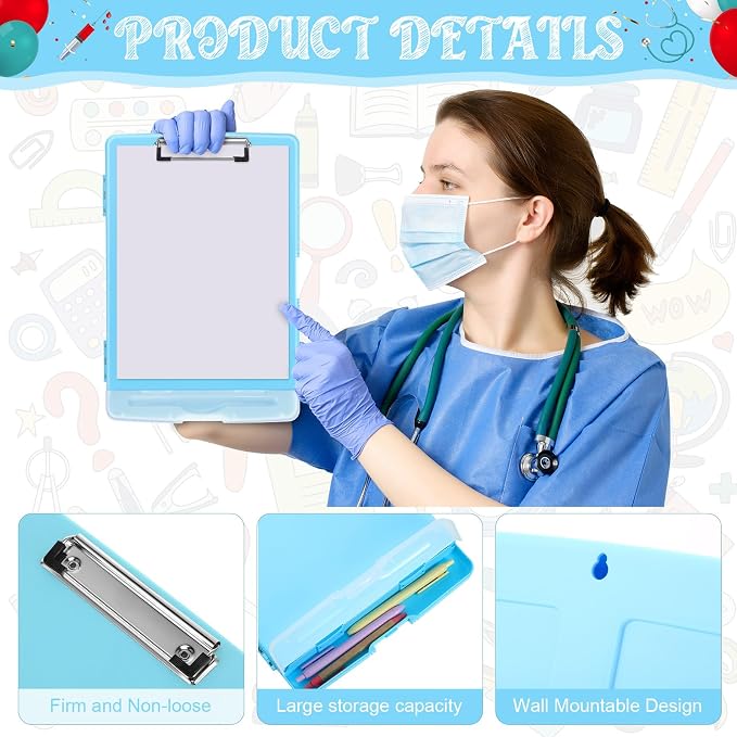 Crtiin 6 Pcs Colored Clipboard with Storage, 8.5 x 11 Inch Heavy Duty Plastic Nursing Clipboard Folder with Pen Holder A4 Medical Holder for Nurse Doctor Teacher Office, Organization (Fresh Color)