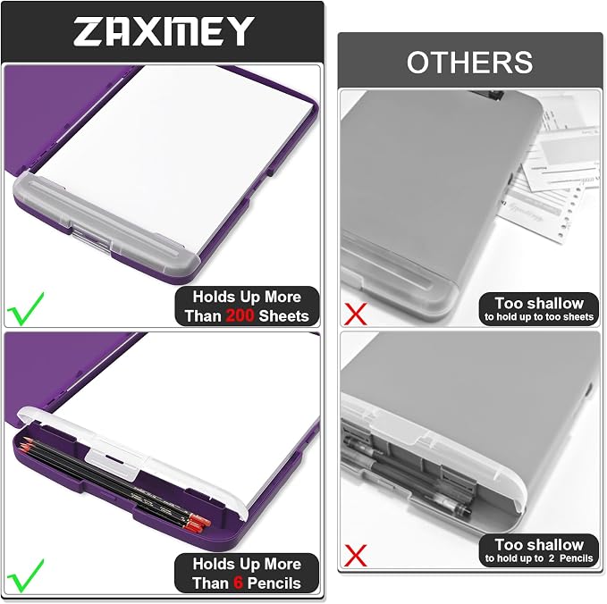 Plastic Clipboard with Storage, 8.5 x 11 Storage Organization Box Side-Opening, Heavy Duty Clip Board with Pen Holder and Paper Folder for Nurses, Teachers, Office & School Supply, Dark Purple