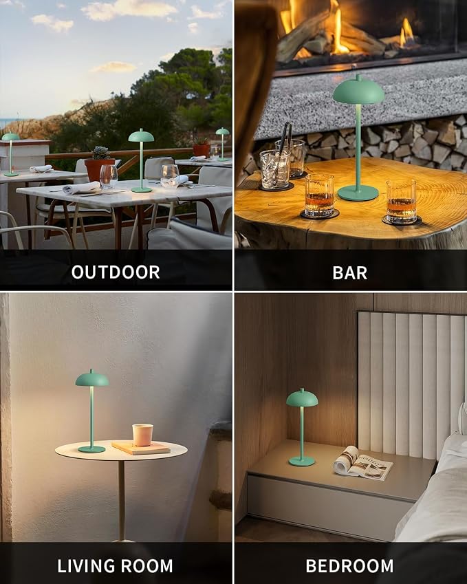 12" Cordless Table Lamps Set of 2, Green Modern Portable Desk Lamp | LED, 3 Color Dimming, Rechargeable, Battery Operated Lights for Bedroom, Outdoor, Restaurant, Bedside, Night Light, Gifts