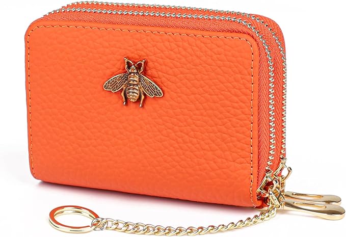 imeetu RFID Credit Card Holder, Small Card Wallet Women, Leather Card Case | Genuine Leather Women's Card & id Cases, Change Coin Purse with Zipper Keychain id Window, 20 Colors & 3 Styles, Daily, Gifts