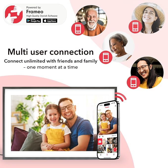 Frameo 15.6 Inch Large Digital Photo Frame, Digital Picture Frame WiFi with 32GB, 1920 * 1080 IPS HD Touch Screen, Electronic Picture Frame IPS Touch Screen， Auto-Rotate, Gifts for Mom, House Warming