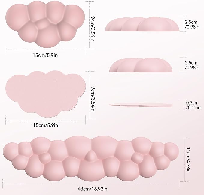 TECKNET Cloud Keyboard Wrist Rest Set, Cloud Wrist Rest with Non-Slip Base, PU Leather Wrist Pad for Keyboard with Ergonomic Memory Foam for Computer Laptop Office Gaming and Pain Relief, Light Pink