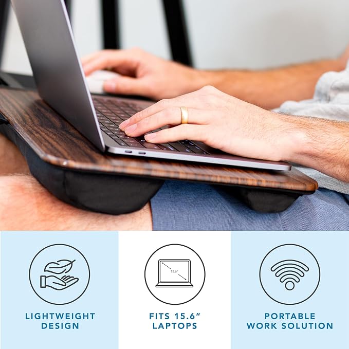 LAPGEAR Home Office Lap Desk – Espresso Woodgrain, Fits 15.6” Laptops