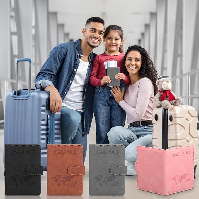 4 Pack Passport Holder for Travel, Passport Wallet Cover Case Waterproof RFID Blocking Passports Holders with Pen Holder Travel Must Haves Accessories, Passports Book Holders for Women and Men