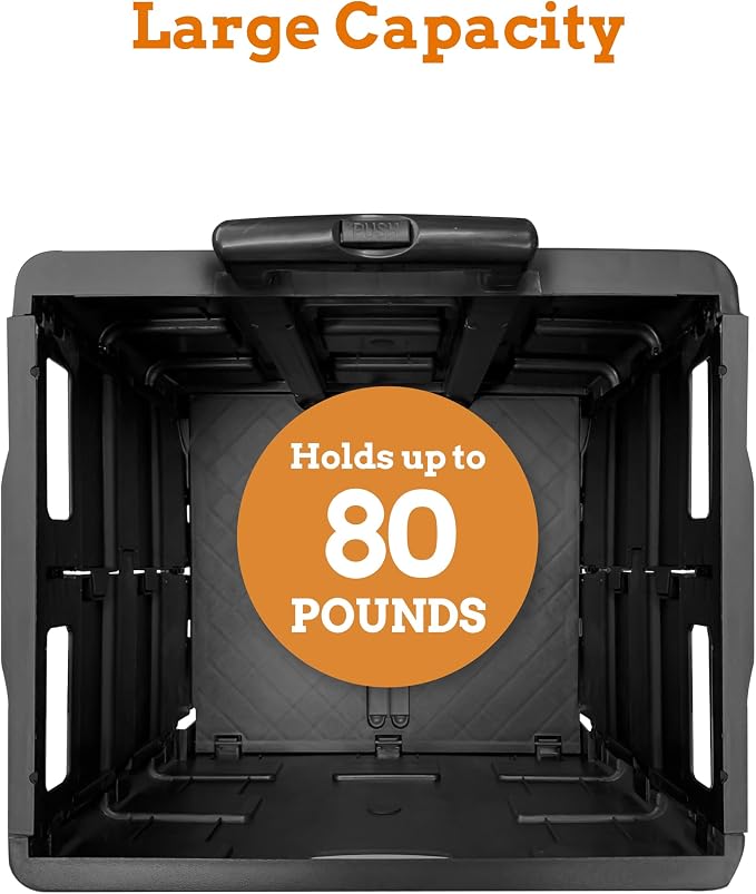 Collapsible Ultra-Slim Pack-N-Roll, 2 Wheel Utility Cart , With Telescopic Handle - Super Strong up to 80 Lbs Load Capacity, Black