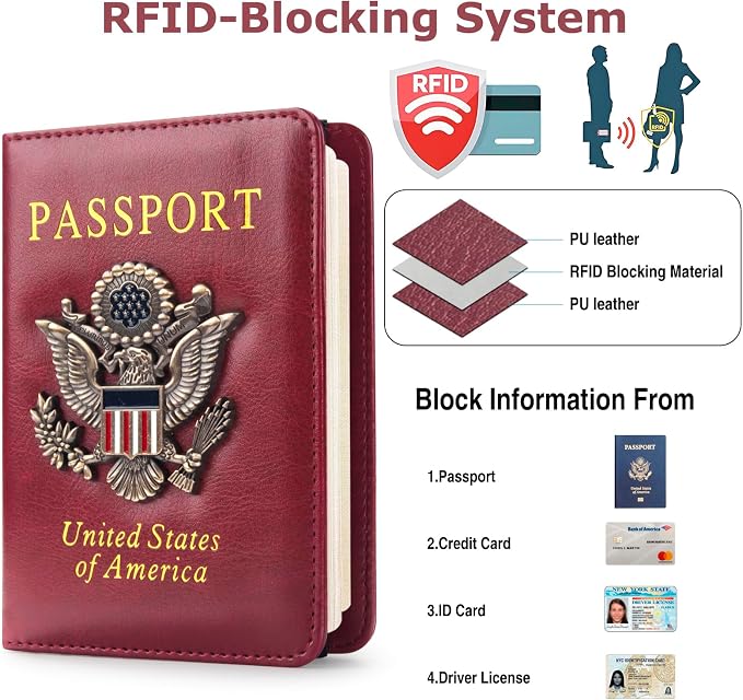 Premium Passport Holder for Travel RFID Blocking Passport Cover Slim | Passport Cover for Women Men Leather US Passport Wallet Case for Travel Passport Book Cover Travel Document Organizer Carrier
