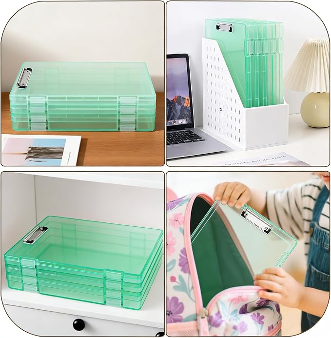 Clipboard with Storage, Clear Green Plastic Clipboard with Side Opening, Waterproof Foldable Heavy Duty Nursing Clip Board for School & Office, Letter Size/ A4 with Christmas Stickers (Clear Green)