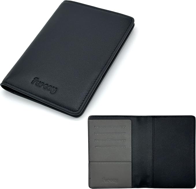 Slim Nappa Leather RFID Blocking Passport Cover (Black/Gray) | Genuine Leather Passport Holder for Men and Women