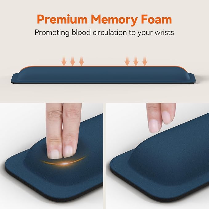 TECKNET Wrist Rest for Computer Keyboard Ergonomic, 1 in Thick, 17x3.3 in | Thicken Memory Foam, Typing Pain Relief, Wrist Support Pad for Keyboard, Comfort for Home/Office/Work, Anti-Slip Rubber Base