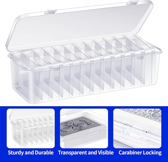 12 Pcs Playing Card Box, Clear Trading Card Storage Organizer 3.86 x 2.91 x 0.94 Inch Plastic Card Deck Case Snap Closed Holder Storage Organizer for Gaming Cards, Business Card Storage (12)