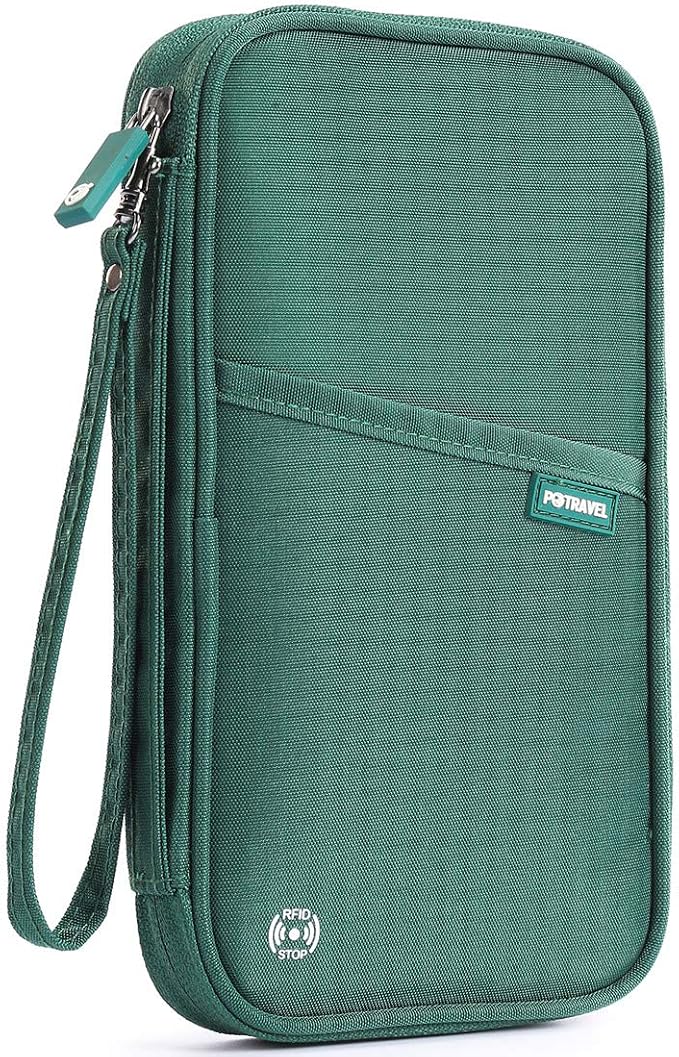 VanFn RFID Travel Passport Wallet, Family Passport Holder, Trip Document Organizer P.Travel Series (Nylon - Green)