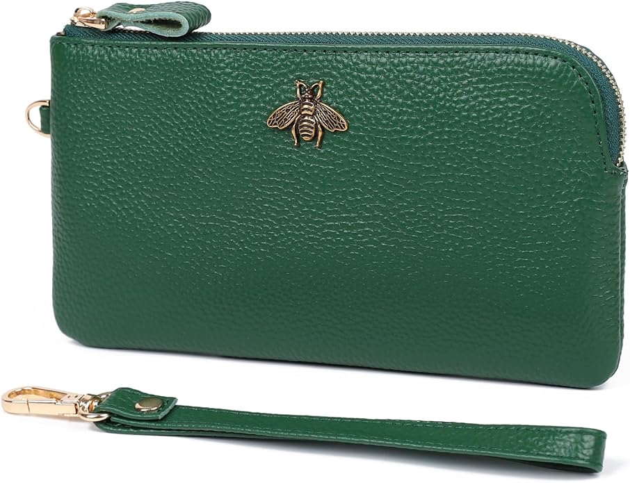 imeetu Wristlet Wallets for Women, Wristlet Clutch Purse, Phone Wallet | Genuine Leathe Wallet Women, Lightweight Water-resistant Long Wallet with Wrist Strap, Zip Coin Pocket, Gift Box, Bee Decor