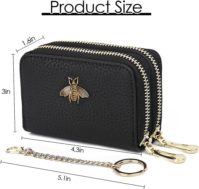imeetu RFID Credit Card Holder, Small Card Wallet Women, Leather Card Case | Genuine Leather Women's Card & id Cases, Change Coin Purse with Zipper Keychain id Window, 20 Colors & 3 Styles, Daily, Gifts