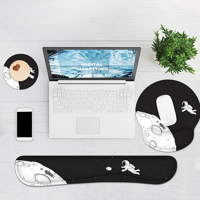 Ergonomic Mouse Pad with Wrist Rest and Keyboard Wrist Rest, Mousepad | Memory Foam Wrist Rest for Computer Keyboard, Pain Relief, Non-Slip Base, Mouse Pad with Wrist Support for Gaming, Astronaut