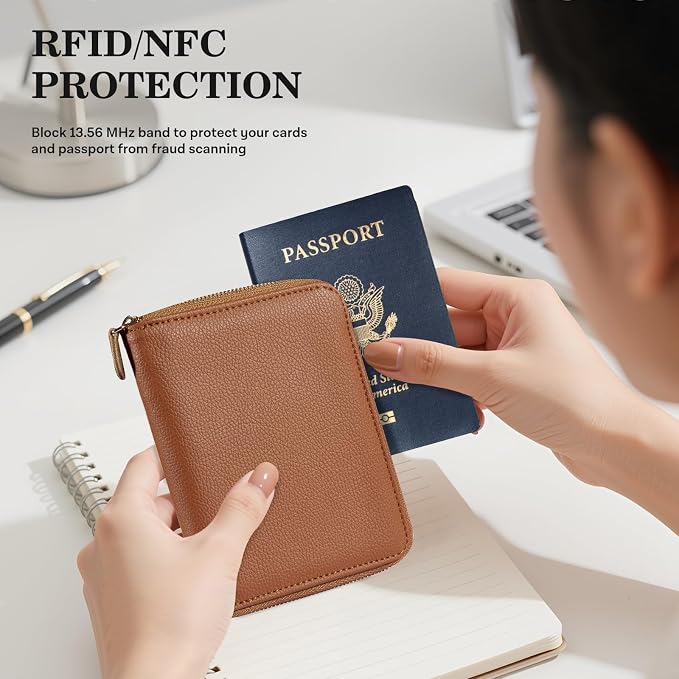 CoBak Passport Holder Cover with Safe Zipper Closure | Premium Passport Wallet for Travel, RFID Blocking Card Case, Waterproof Travel Accessories for Women