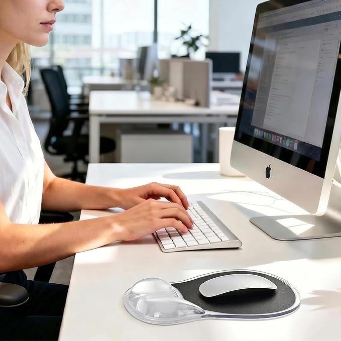 EooCoo Ergonomic Waterproof Mouse Pad with Gel Wrist Rest Support | Middle Concave Design for Natural Wrist Alignment, Non-Slip Base Mousepad, Carpal Tunnel Relief, Office Desk Accessories
