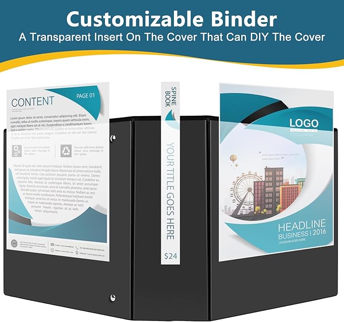 4" 3 Ring Binder, Standard 4-Inch Slant-D Ring Binder Fit Letter Size Paper, Presentation View Binders, 6 Packs, Black