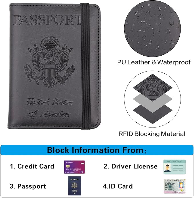 Melsbrinna Premium Leather Passport Holder Covers Case, Waterproof Rfid Blocking Travel Wallet Passport Holder with Pen Holder, Cute Passport Book for Women/Men