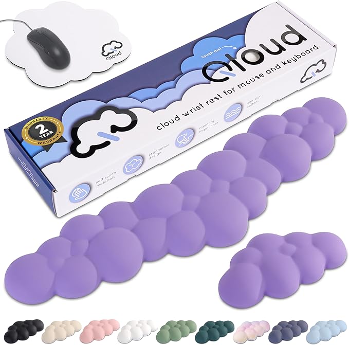 Purple Cloud Keyboard Wrist Rest – Create-ables Qloud Purple Wrist Rest for Computer Keyboard and Mouse, Ergonomic Memory Foam Wrist Pad with Non-Slip Base, Includes Cloud Mouse Pad
