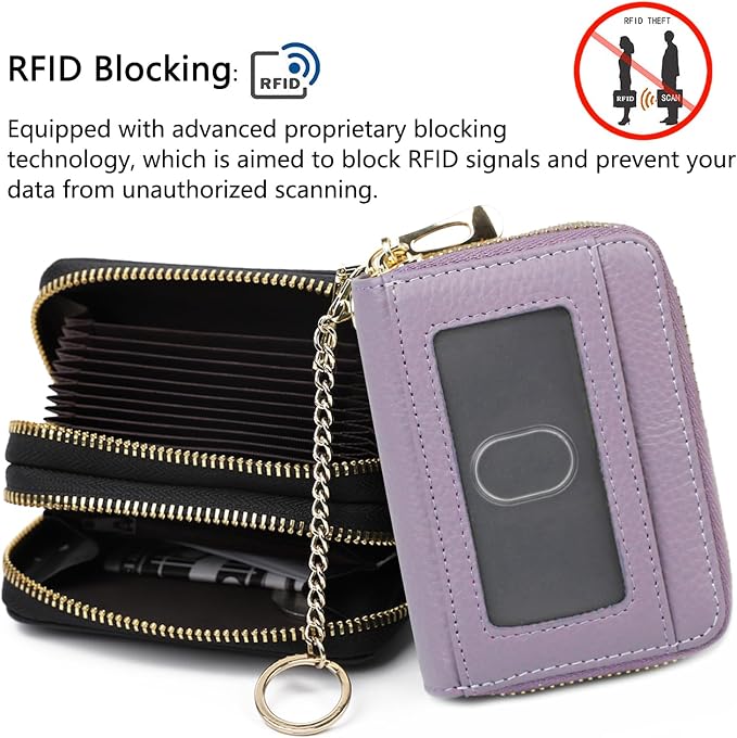 imeetu RFID Credit Card Holder, Small Card Wallet Women, Leather Card Case | Genuine Leather Women's Card & id Cases, Change Coin Purse with Zipper Keychain id Window, 20 Colors & 3 Styles, Daily, Gifts